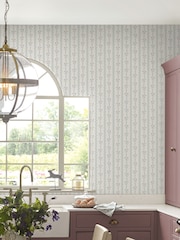 Laura Ashley Dark Duck Egg Blue Blencow Stripe 10M Wallpaper - Image 1 of 3
