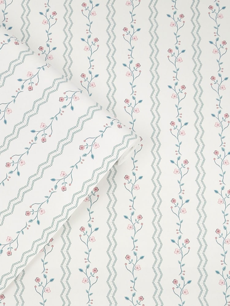Laura Ashley Dark Duck Egg Blue Blencow Stripe 10M Wallpaper - Image 2 of 3