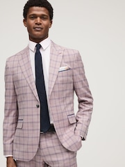 Pink Slim Fit Trimmed Check Suit Jacket - Image 1 of 12