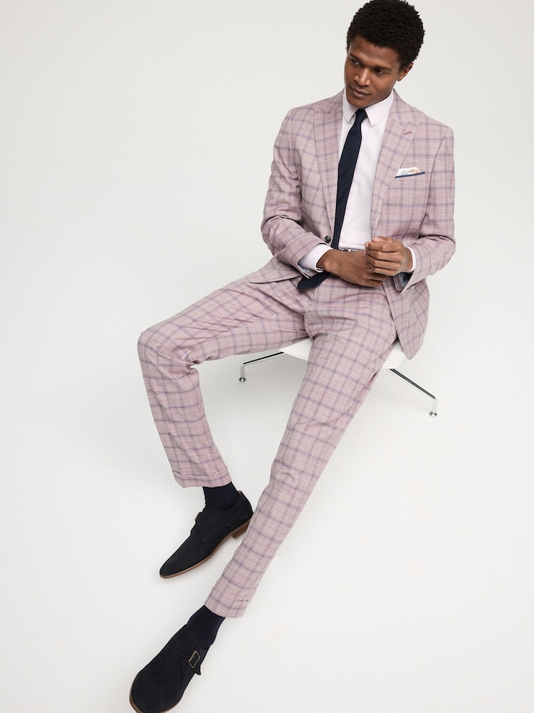 Pink Slim Fit Trimmed Check Suit Jacket - Image 2 of 12