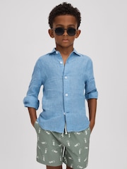 Reiss Sage/White Cammy 9-13 yrs Reptile Print Drawstring Swim Shorts - Image 1 of 4