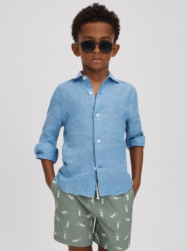 Reiss Sage/White Cammy 9-13 yrs Reptile Print Drawstring Swim Shorts - Image 1 of 4