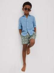 Reiss Sage/White Cammy 9-13 yrs Reptile Print Drawstring Swim Shorts - Image 3 of 4