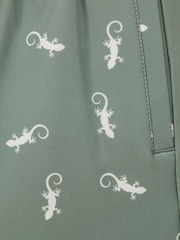 Reiss Sage/White Cammy 9-13 yrs Reptile Print Drawstring Swim Shorts - Image 4 of 4
