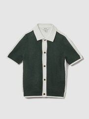 Reiss Green/Optic White Misto 3-9 yrs Cotton Blend Open Stitch Shirt - Image 2 of 4