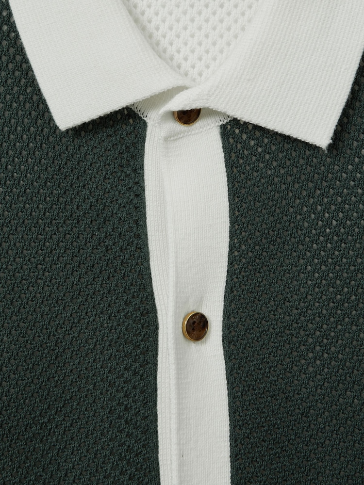 Reiss Green/Optic White Misto 3-9 yrs Cotton Blend Open Stitch Shirt - Image 4 of 4