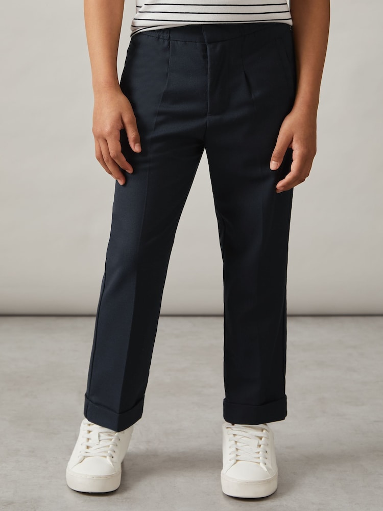Reiss Navy Brighton 9-14 yrs Relaxed Elasticated Trousers with Turn-Ups - Image 1 of 4