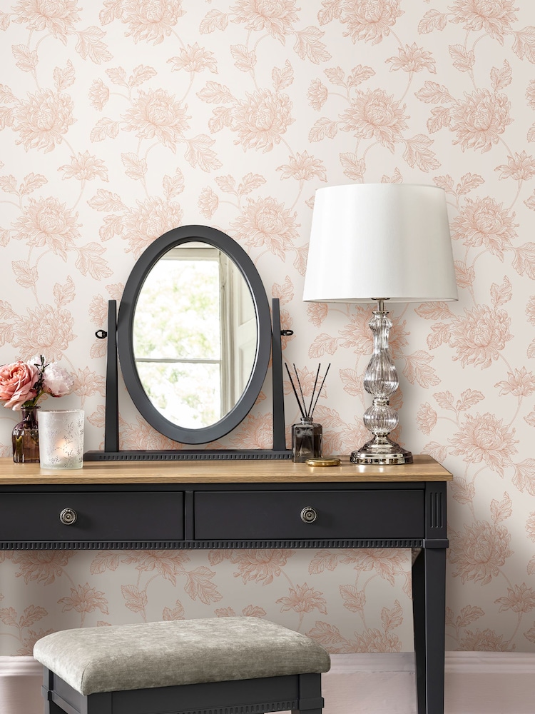 Laura Ashley Plaster Pink Stratton 10M Wallpaper - Image 1 of 3