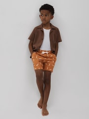 Reiss Orange/White Cammy Junior Reptile Print Drawstring Swim Shorts - Image 1 of 4