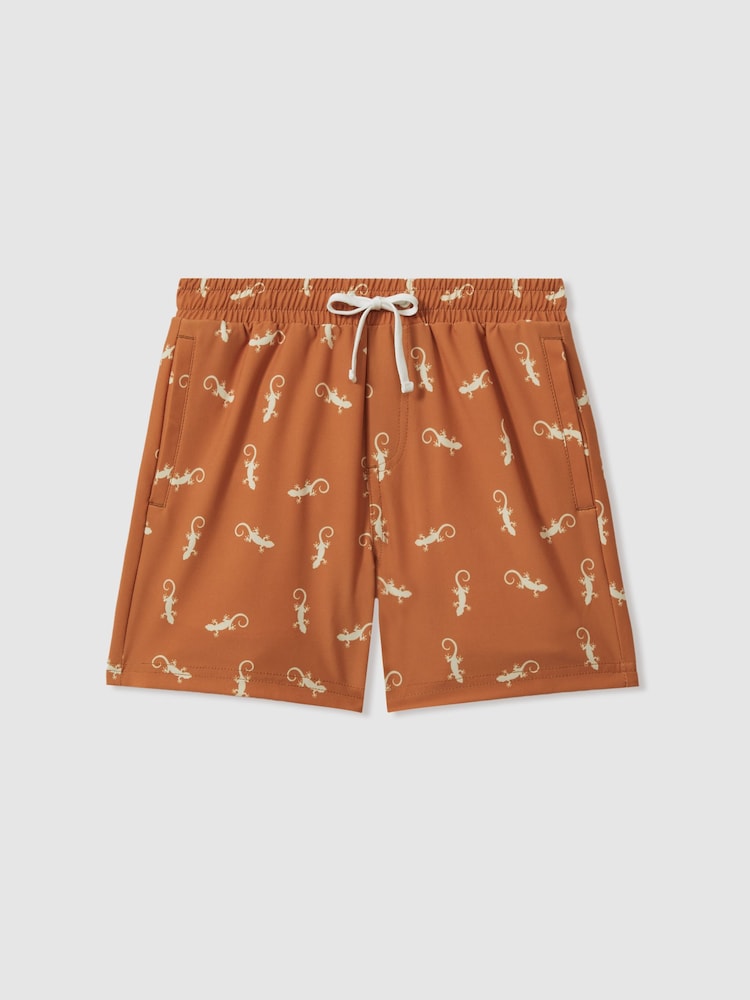 Reiss Orange/White Cammy Junior Reptile Print Drawstring Swim Shorts - Image 2 of 4