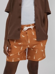 Reiss Orange/White Cammy Junior Reptile Print Drawstring Swim Shorts - Image 3 of 4