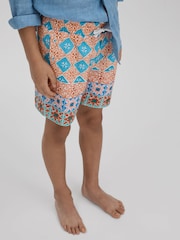 Reiss Orange Multi Arizona Senior Floral Tile Print Drawstring Swim Shorts - Image 1 of 4