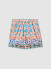 Reiss Orange Multi Arizona Senior Floral Tile Print Drawstring Swim Shorts - Image 2 of 4