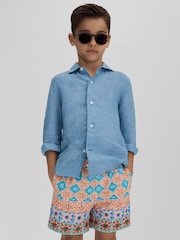 Reiss Orange Multi Arizona Senior Floral Tile Print Drawstring Swim Shorts - Image 3 of 4
