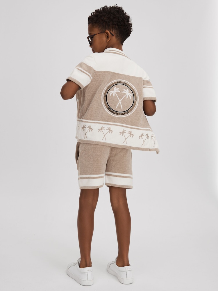 Reiss Taupe/Optic White Bowler 9-13 yrs Velour Embroidered Striped Shirt - Image 1 of 4