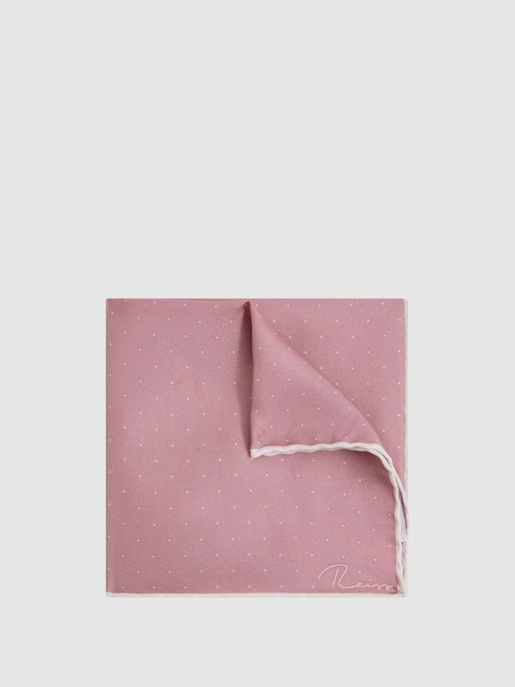 Reiss Pink Liam Polka Dot Silk Pocket Square - Image 1 of 5