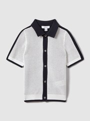 Reiss Navy/Optic White Misto 3-9 yrs Cotton Blend Open Stitch Shirt - Image 2 of 4