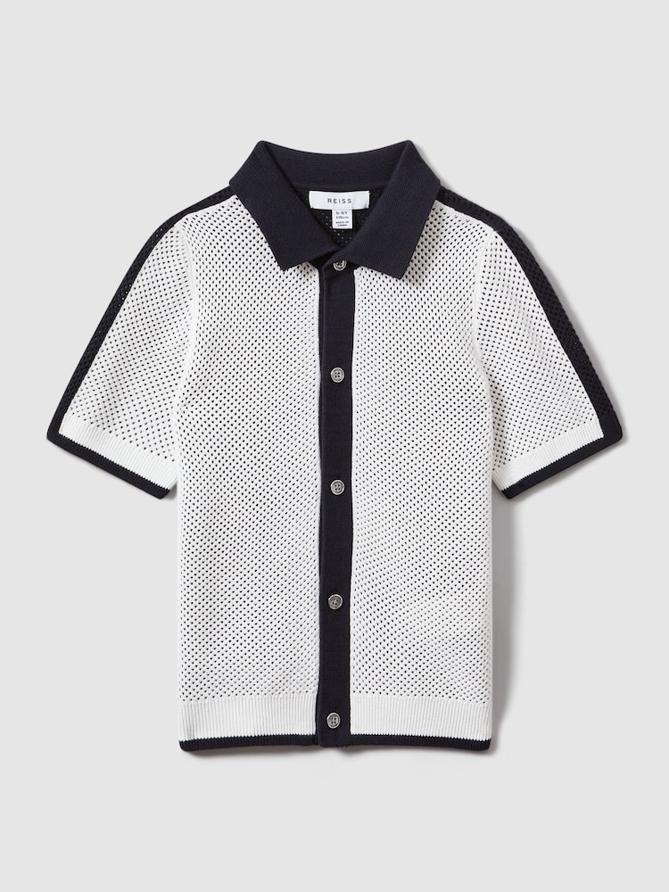 Reiss Navy/Optic White Misto 3-9 yrs Cotton Blend Open Stitch Shirt - Image 2 of 4