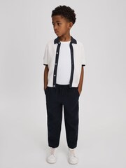 Reiss Navy/Optic White Misto 3-9 yrs Cotton Blend Open Stitch Shirt - Image 3 of 4