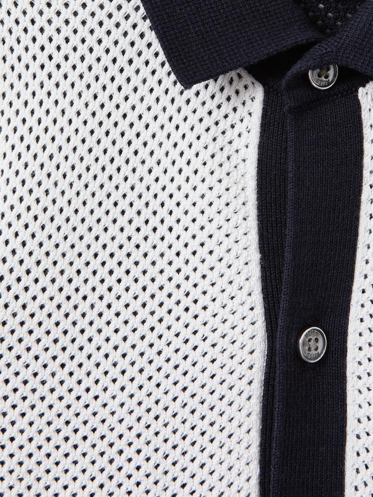 Reiss Navy/Optic White Misto 3-9 yrs Cotton Blend Open Stitch Shirt - Image 4 of 4