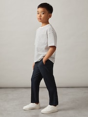 Reiss Navy Brighton 3-9 yrs Relaxed Elasticated Trousers with Turn-Ups - Image 1 of 4