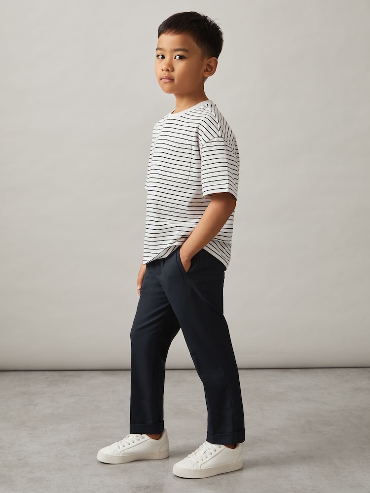 Reiss Navy Brighton 3-9 yrs Relaxed Elasticated Trousers with Turn-Ups - Image 1 of 4