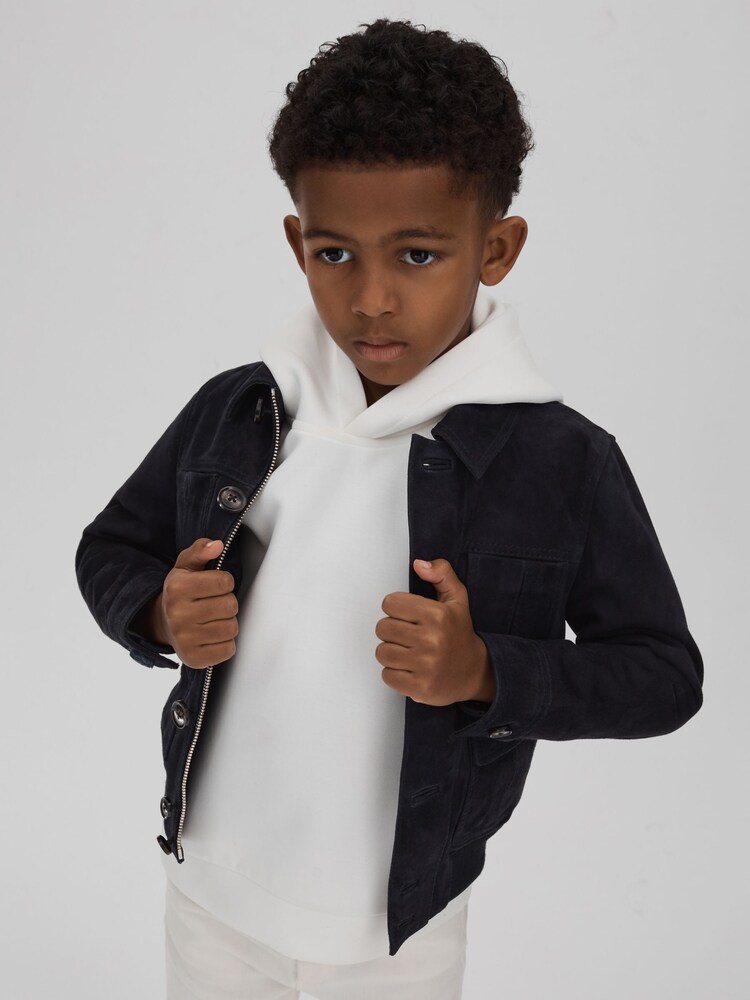 Reiss Navy Bas 9-13 yrs Suede Front Pocket Jacket - Image 1 of 5 Reiss Navy Bas 9-13 yrs Suede Front Pocket Jacket - Image 1 of 5