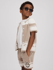 Reiss Taupe/Optic White Bowler 3-9 yrs Velour Embroidered Striped Shirt - Image 1 of 4