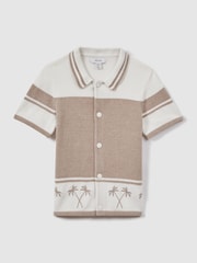 Reiss Taupe/Optic White Bowler 3-9 yrs Velour Embroidered Striped Shirt - Image 2 of 4