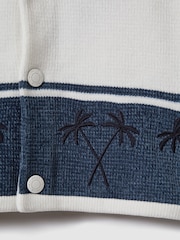 Reiss Optic White/Airforce Blue Bowler 9-13 yrs Velour Embroidered Striped Shirt - Image 4 of 4