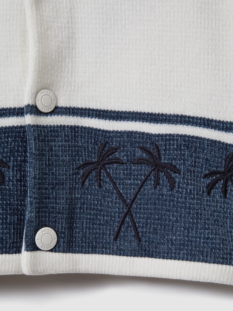 Reiss Optic White/Airforce Blue Bowler 9-13 yrs Velour Embroidered Striped Shirt - Image 4 of 4