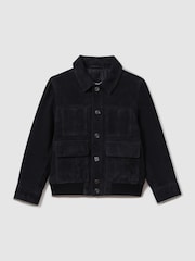 Reiss Navy Bas 3-9 yrs Suede Front Pocket Jacket - Image 2 of 5