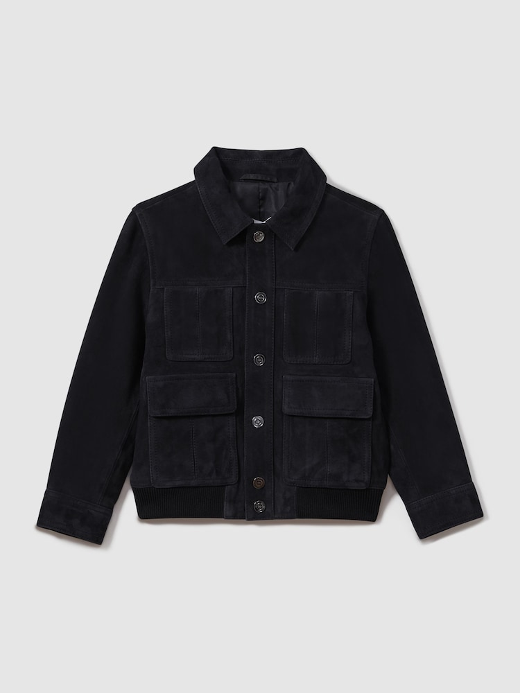Reiss Navy Bas 3-9 yrs Suede Front Pocket Jacket - Image 2 of 5