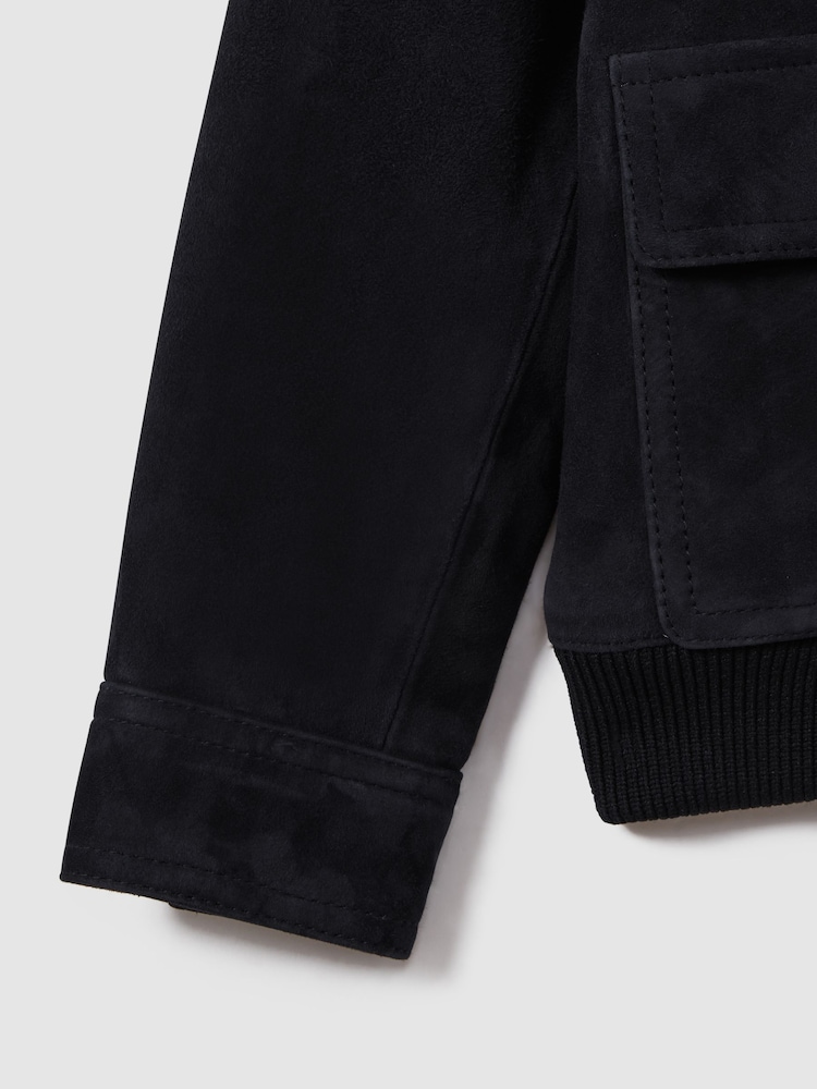 Reiss Navy Bas 3-9 yrs Suede Front Pocket Jacket - Image 5 of 5