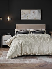 Champagne Geo Jacquard Duvet Cover and Pillowcase Set - Image 1 of 6