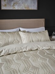 Champagne Geo Jacquard Duvet Cover and Pillowcase Set - Image 3 of 6