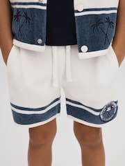Reiss Optic White/Airforce Blue Catch Junior Velour Drawstring Shorts - Image 1 of 4