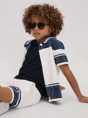 Reiss Optic White/Airforce Blue Catch Junior Velour Drawstring Shorts - Image 3 of 4