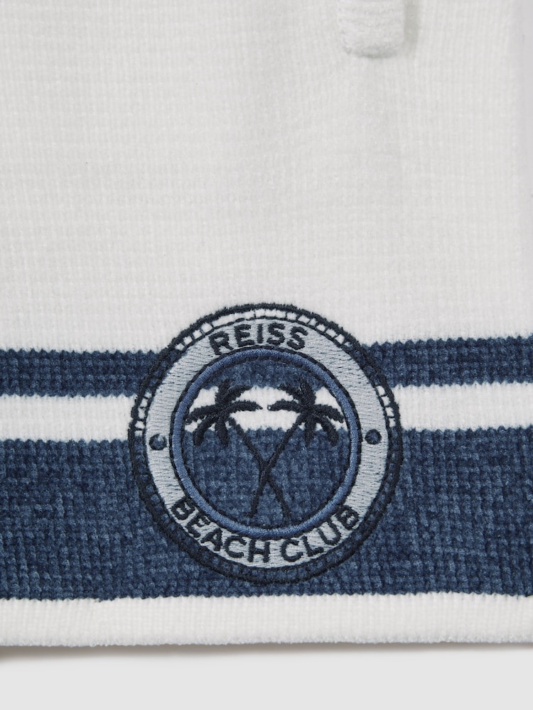 Reiss Optic White/Airforce Blue Catch Junior Velour Drawstring Shorts - Image 4 of 4