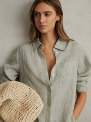 Reiss Sage Belle Linen Button-Through Shirt - Image 1 of 5