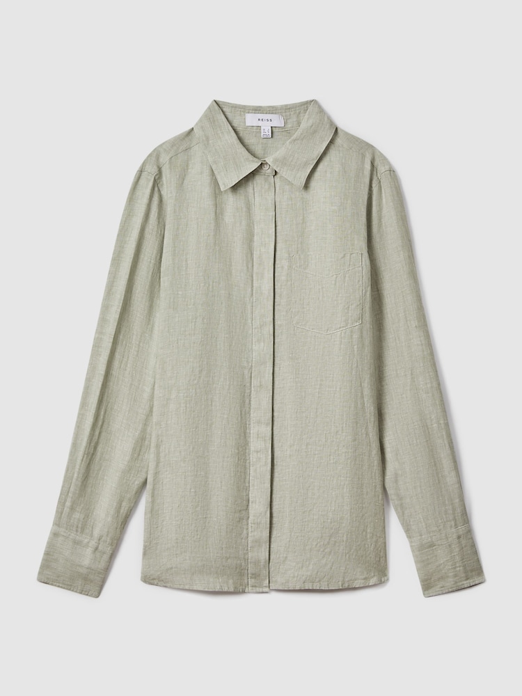 Reiss Sage Belle Linen Button-Through Shirt - Image 2 of 5