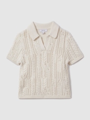 Reiss Ecru Eula 4-9 yrs Crochet Open Collar Polo Shirt - Image 2 of 4