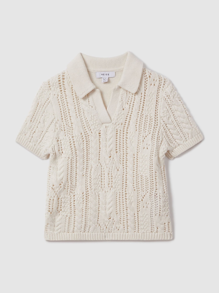 Reiss Ecru Eula 4-9 yrs Crochet Open Collar Polo Shirt - Image 2 of 4