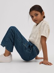 Reiss Ecru Eula 4-9 yrs Crochet Open Collar Polo Shirt - Image 3 of 4