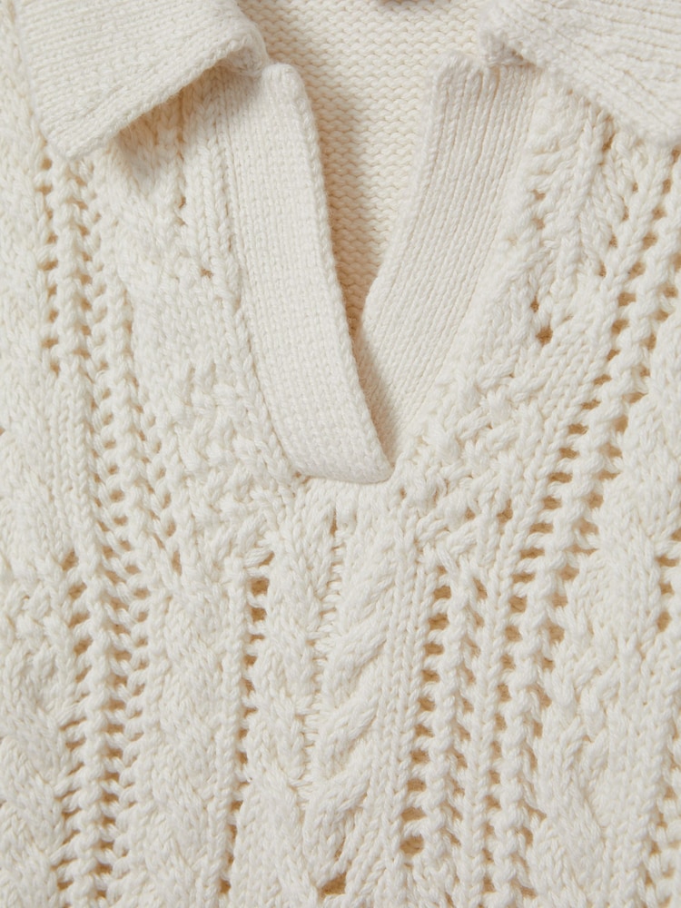 Reiss Ecru Eula 4-9 yrs Crochet Open Collar Polo Shirt - Image 4 of 4