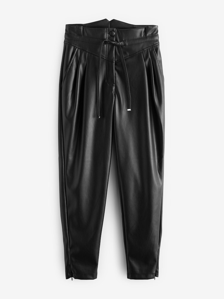 Urban Code Black High Waisted Faux Leather Paperbag Trousers - Image 1 of 1 Urban Code Black High Waisted Faux Leather Paperbag Trousers - Image 1 of 1