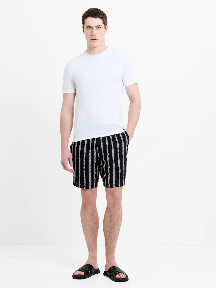 French Connection Black Cotton Striped Elasticated Shorts - Image 1 of 5