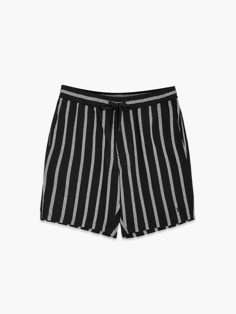 French Connection Black Cotton Striped Elasticated Shorts - Image 2 of 5