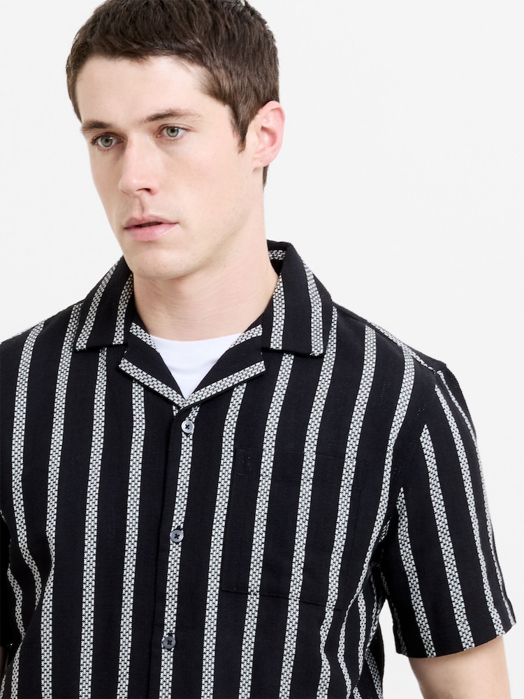 Хлопковая рубашка в полоску с отложным воротником и карманом на груди French Connection - Изображение 2 6