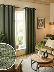Olive Green Bouclé Textured Eyelet Lined Curtains - Image 1 of 8